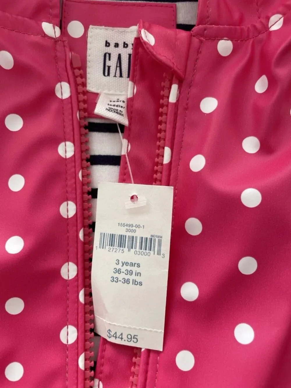 SALE! NWT GAP Rain Jacket Toddler Pink and White Dots Size 3T